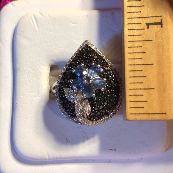 Black Spinel and Sapphire Sterling Silver Ring - Picture 4 of 8